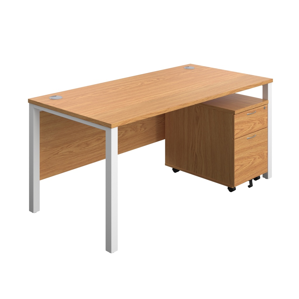 Goal Post Rectangular Desk + 2 Drawer Mobile Pedestal (FSC) | 1600x800 | Nova oak/White | 