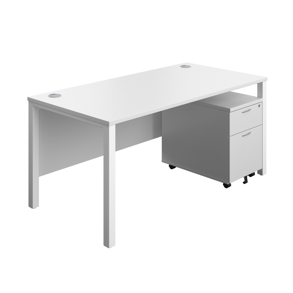 Goal Post Rectangular Desk + 2 Drawer Mobile Pedestal (FSC) | 1600x800 | White/White | 