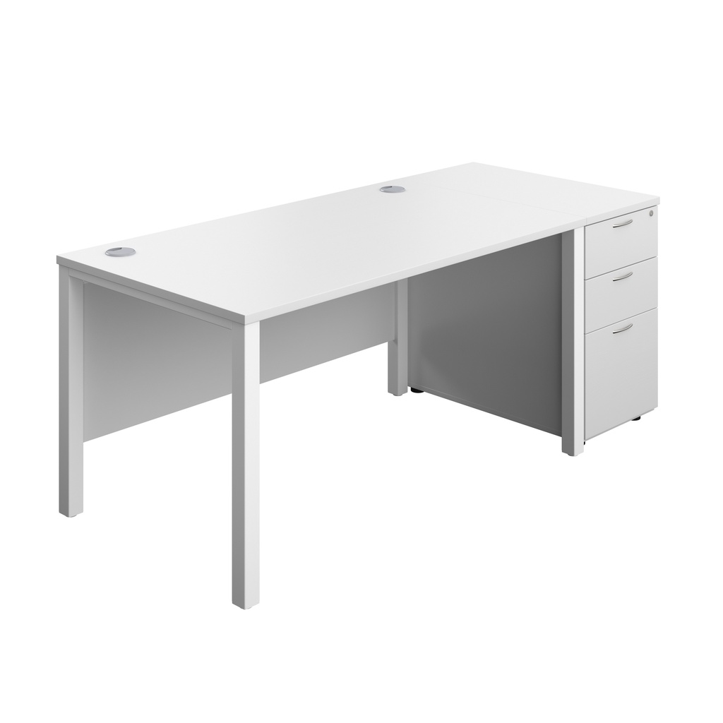 Goal Post Rectangular Desk + 3 Drawer Desk High Pedestal (FSC) | 1400x800 | White/White | 