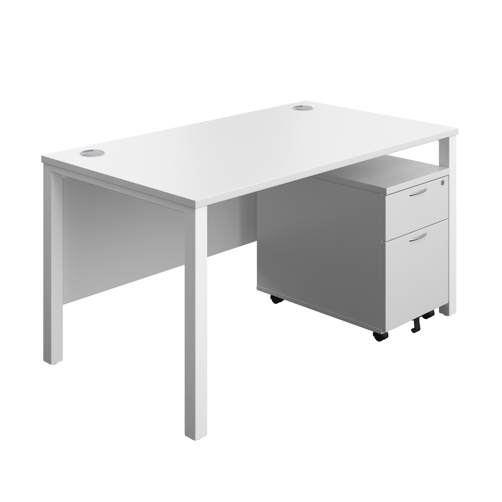 Goal Post Rectangular Desk + 2 Drawer Mobile Pedestal (FSC) | 1400x800 | White/White | 