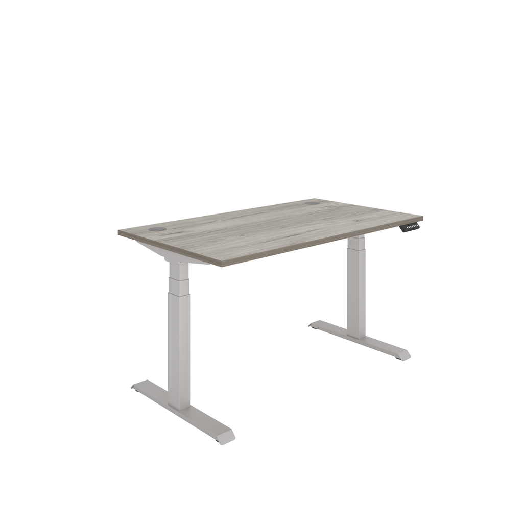 Office Rectangular Dual Motor Sit Stand Desk  (FSC) | 1400X800 | Grey Oak/Silver