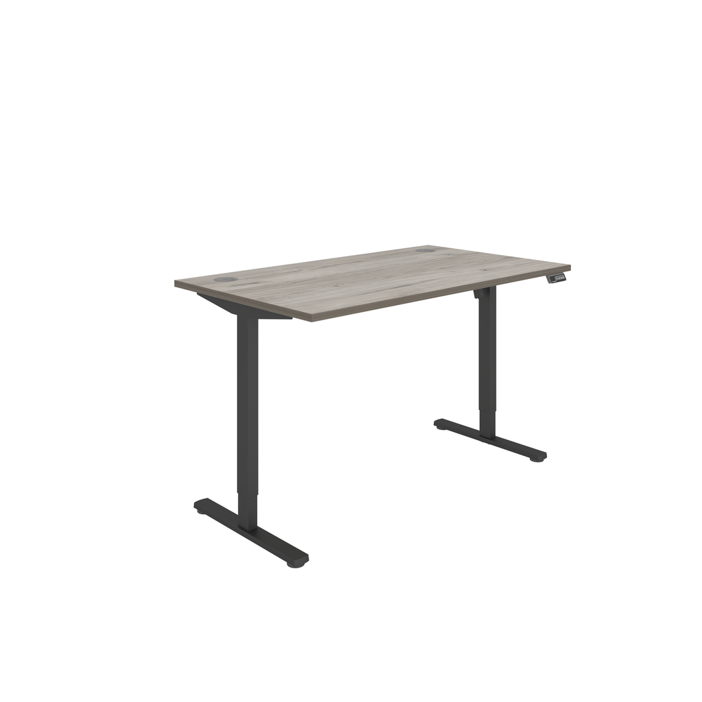 Office Rectangular Single Motor Sit Stand Desk  (FSC) | 1400X800 | Grey Oak/Black