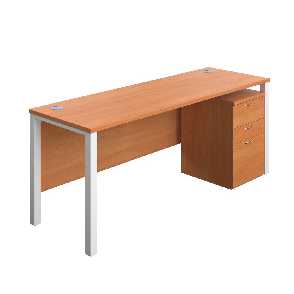 Goal Post Rectangular Desk + 3 Drawer High Mobile Pedestal (FSC) | 1800x600 | Beech/White | 