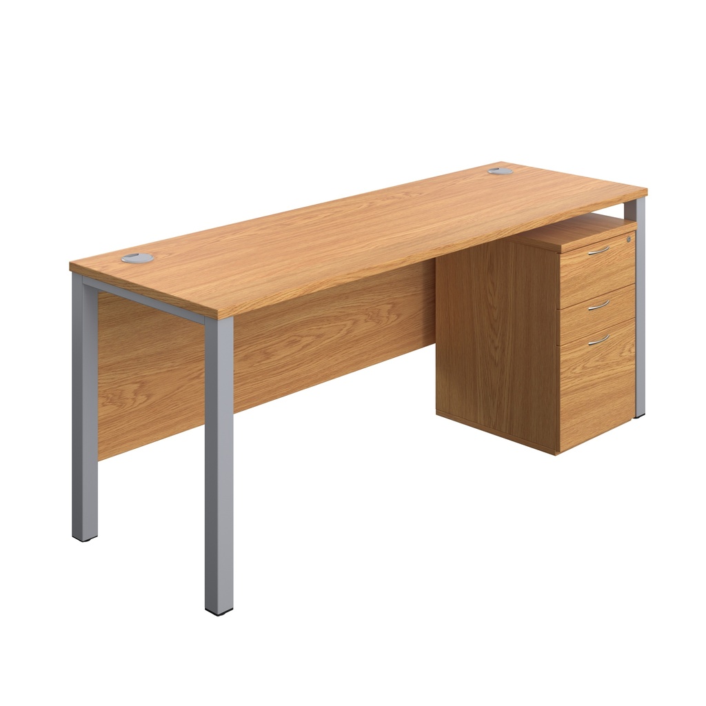 Goal Post Rectangular Desk + 3 Drawer High Mobile Pedestal (FSC) | 1800x600 | Nova oak/Silver | 