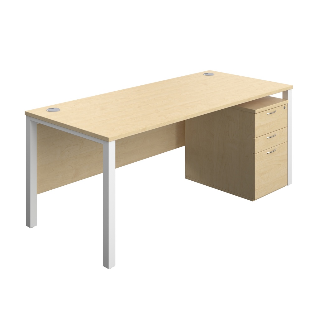 Goal Post Rectangular Desk + 3 Drawer High Mobile Pedestal (FSC) | 1800x800 | Maple/White | 