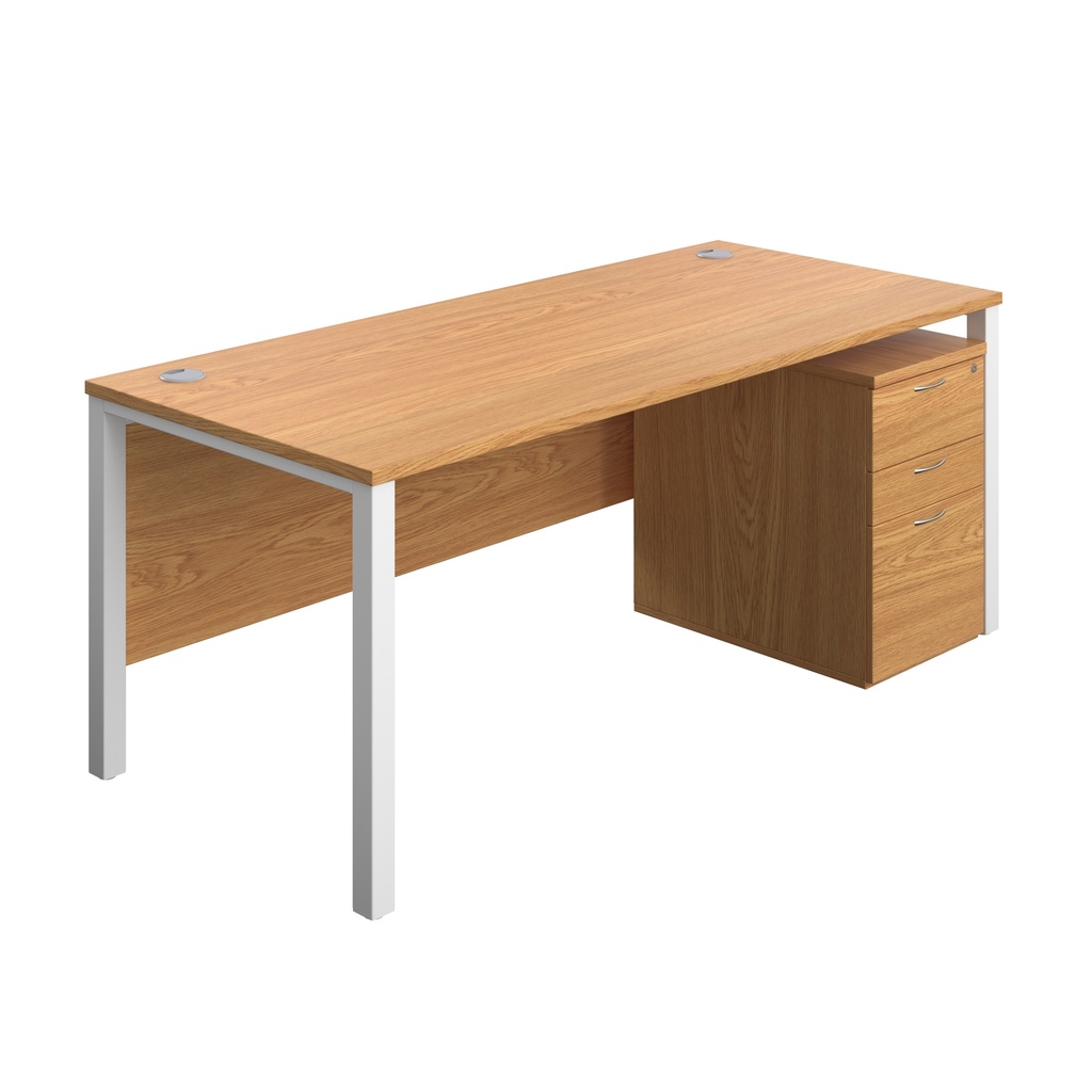 Goal Post Rectangular Desk + 3 Drawer High Mobile Pedestal (FSC) | 1800x800 | Nova oak/White | 