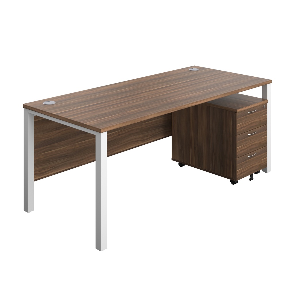 Goal Post Rectangular Desk + 3 Drawer Mobile Pedestal (FSC) | 1800x800 | Dark walnut/White | 