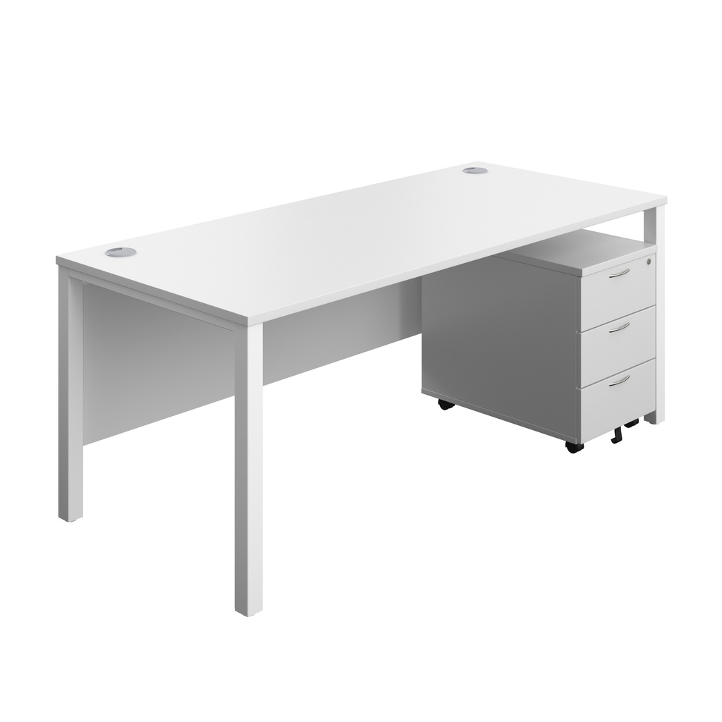 Goal Post Rectangular Desk + 3 Drawer Mobile Pedestal (FSC) | 1800x800 | White/White | 