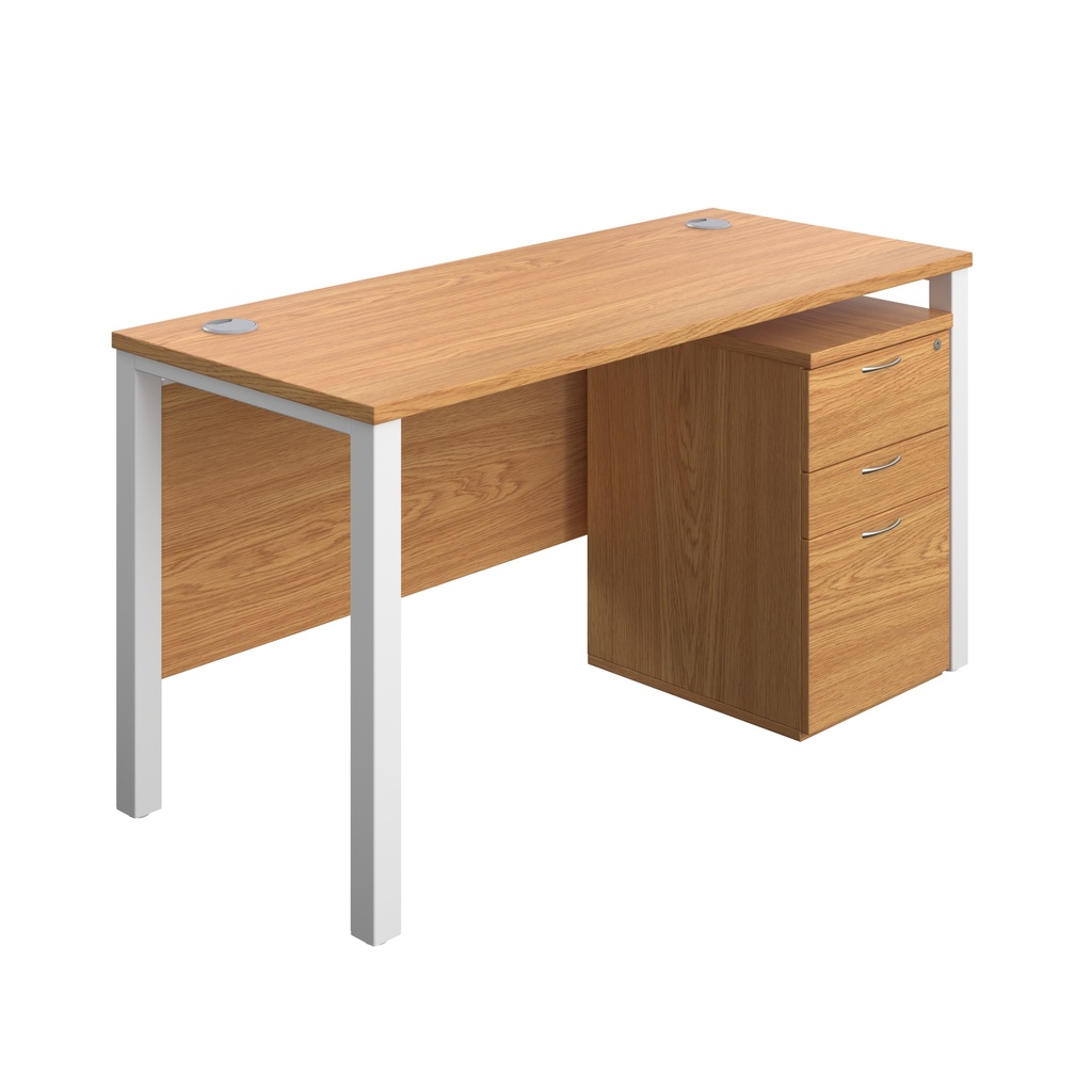 Goal Post Rectangular Desk + 3 Drawer High Mobile Pedestal (FSC) | 1400x600 | Nova oak/White | 