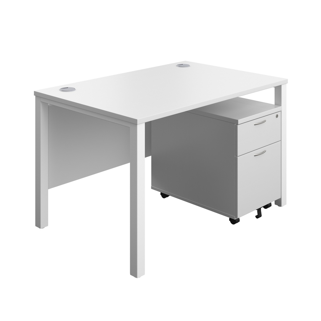 Goal Post Rectangular Desk + 2 Drawer Mobile Pedestal (FSC) | 1200x800 | White/White | 