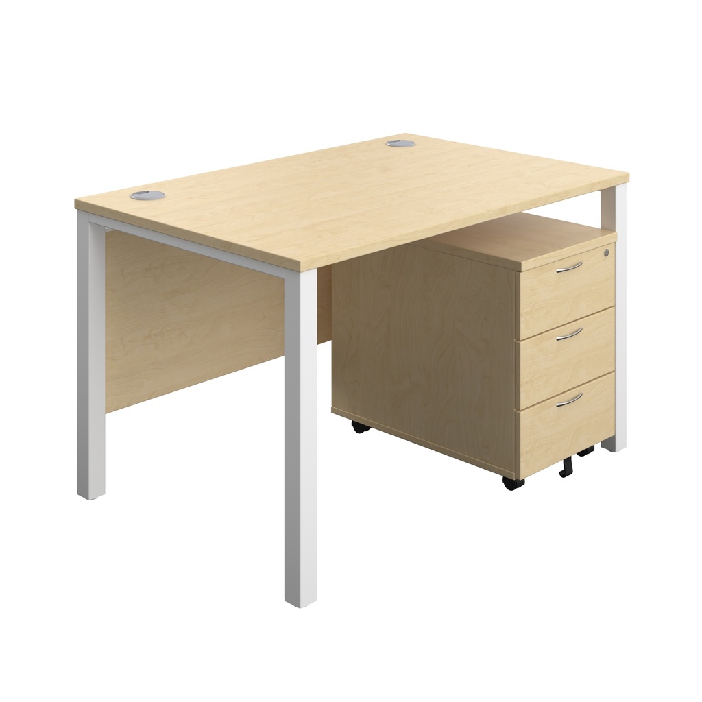 Goal Post Rectangular Desk + 3 Drawer Mobile Pedestal (FSC) | 1200x800 | Maple/White | 