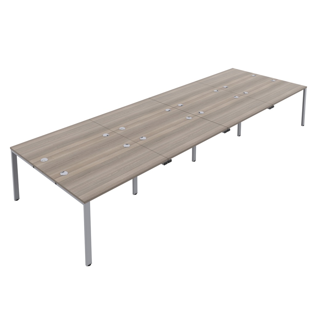 CB Bench with Cable Ports: 8 Person (FSC) | 1600 X 800 | Grey Oak/Silver | 