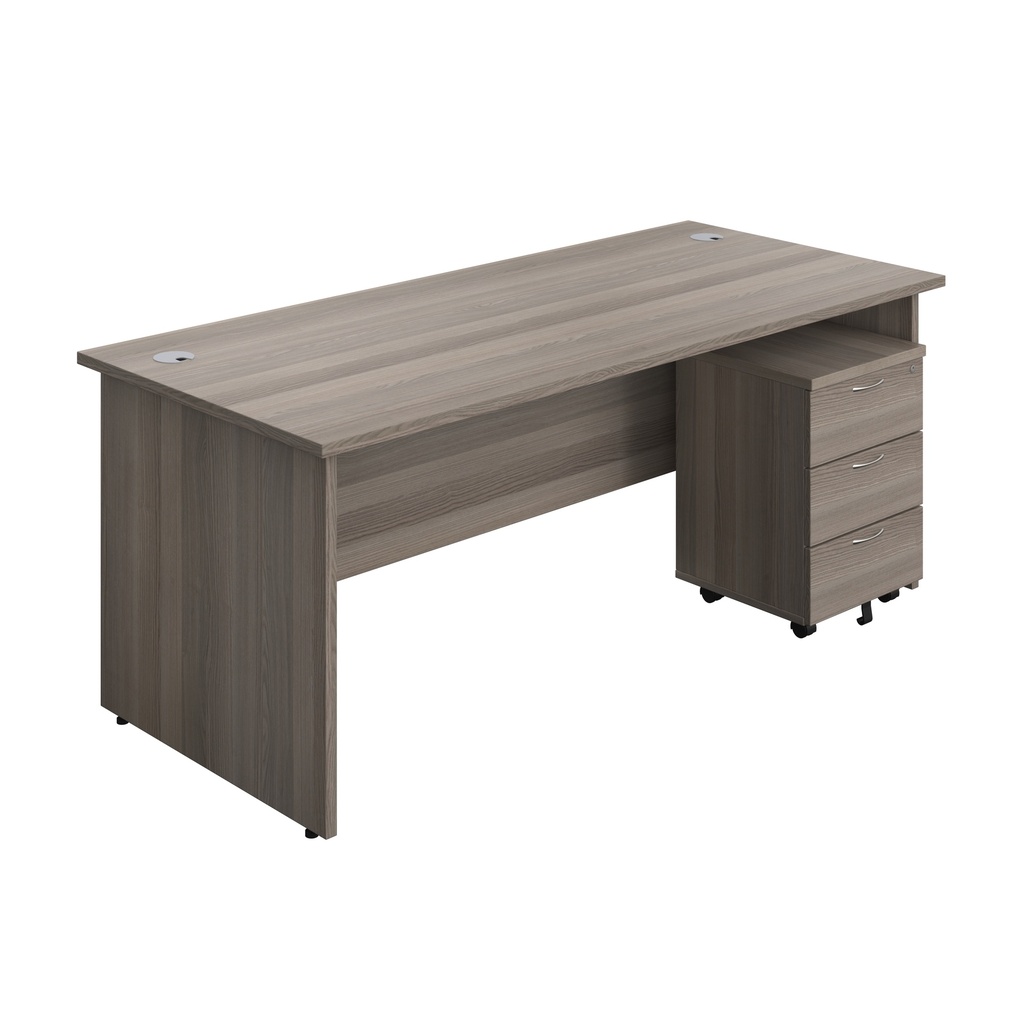 Panel Rectangular Desk + 3 Drawer Mobile Pedestal Bundle (FSC) | 1800X800 | Grey Oak/Grey Oak | 