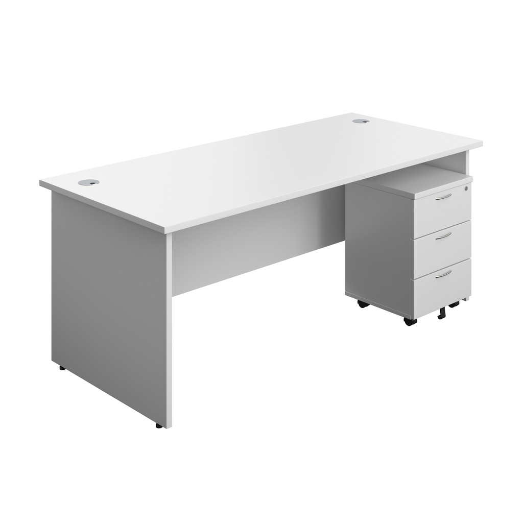 Panel Rectangular Desk + 3 Drawer Mobile Pedestal Bundle (FSC) | 1800X800 | White/White | 