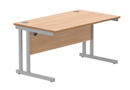 [CORE1480DUBCHSV] Office Rectangular Desk With Steel Double Upright Cantilever Frame (Fsc) | 1400X800 | Norwegian Beech/Silver