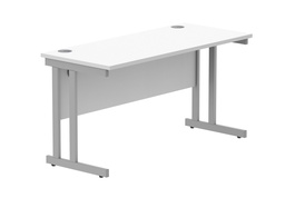 [CORE1460DUWHTSV] Office Rectangular Desk With Steel Double Upright Cantilever Frame (Fsc) | 1400X600 | Arctic White/Silver