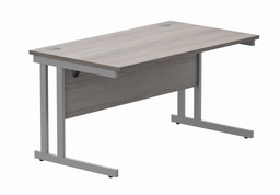 [CORE1480DUGOAKSV] Office Rectangular Desk With Steel Double Upright Cantilever Frame (Fsc) | 1400X800 | Alaskan Grey Oak/Silver