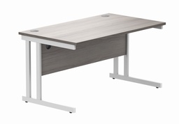 [CORE1480DUGOAKWH] Office Rectangular Desk With Steel Double Upright Cantilever Frame (Fsc) | 1400X800 | Alaskan Grey Oak/White