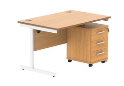 [COREBUNSU1280BCHWH3] Single Upright Rectangular Desk + 3 Drawer Mobile Under Desk Pedestal (FSC) | 1200 X 800 | Norwegian Beech/White