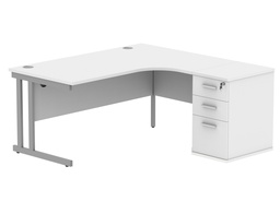 [COREBUNDU1612RWHTSV] Double Upright Right Hand Radial Desk + Desk High Pedestal (FSC) | 600mm Deep Pedestal | 1600X1200 | Arctic White/Silver