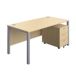 [GPBUN1680M3MASV] Goal Post Rectangular Desk + 3 Drawer Mobile Pedestal (FSC) | 1600x800 | Maple/Silver | 