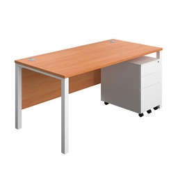 [GPBUN1680S3BEWH] Goal Post Rectangular Desk + 3 Drawer Steel Pedestal (FSC) | 1600x800 | Beech/White | 