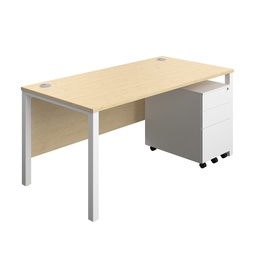 [GPBUN1680S3MAWH] Goal Post Rectangular Desk + 3 Drawer Steel Pedestal (FSC) | 1600x800 | Maple/White | 