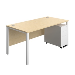 [GPBUN1680SS3MAWH] Goal Post Rectangular Desk + 3 Drawer Slimline Steel Pedestal (FSC) | 1600x800 | Maple/White | 