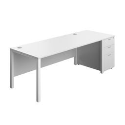 [GPBUN1880DWHWH] Goal Post Rectangular Desk + 3 Drawer Desk High Pedestal (FSC) | 1800x800 | White/White | 