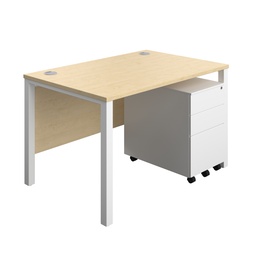 [GPBUN1280S3MAWH] Goal Post Rectangular Desk + 3 Drawer Steel Pedestal (FSC) | 1200x800 | Maple/White | 