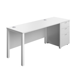 [GPBUN1460D3WHWH] Goal Post Rectangular Desk + 3 Drawer Desk High Pedestal (FSC) | 1400x600 | White/White | 