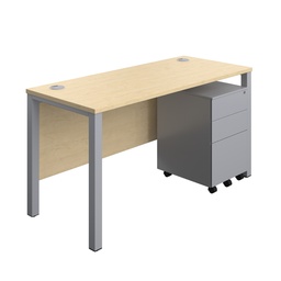 [GPBUN1460S3MASV] Goal Post Rectangular Desk + 3 Drawer Steel Pedestal (FSC) | 1400x600 | Maple/Silver | 