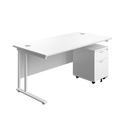 [TWU1880BUNWHWH2] Twin Upright Rectangular Desk + Mobile 2 Drawer Pedestal (FSC) | 1800X800 | White/White | 