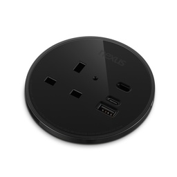 [NEX200BB1B-01] 80Mm In-Desk Power Module 1X
240V Uk Socket, 30W Usb-C, 27W
Usb-A, Black Housing, Black Bezel,
Black Veneer